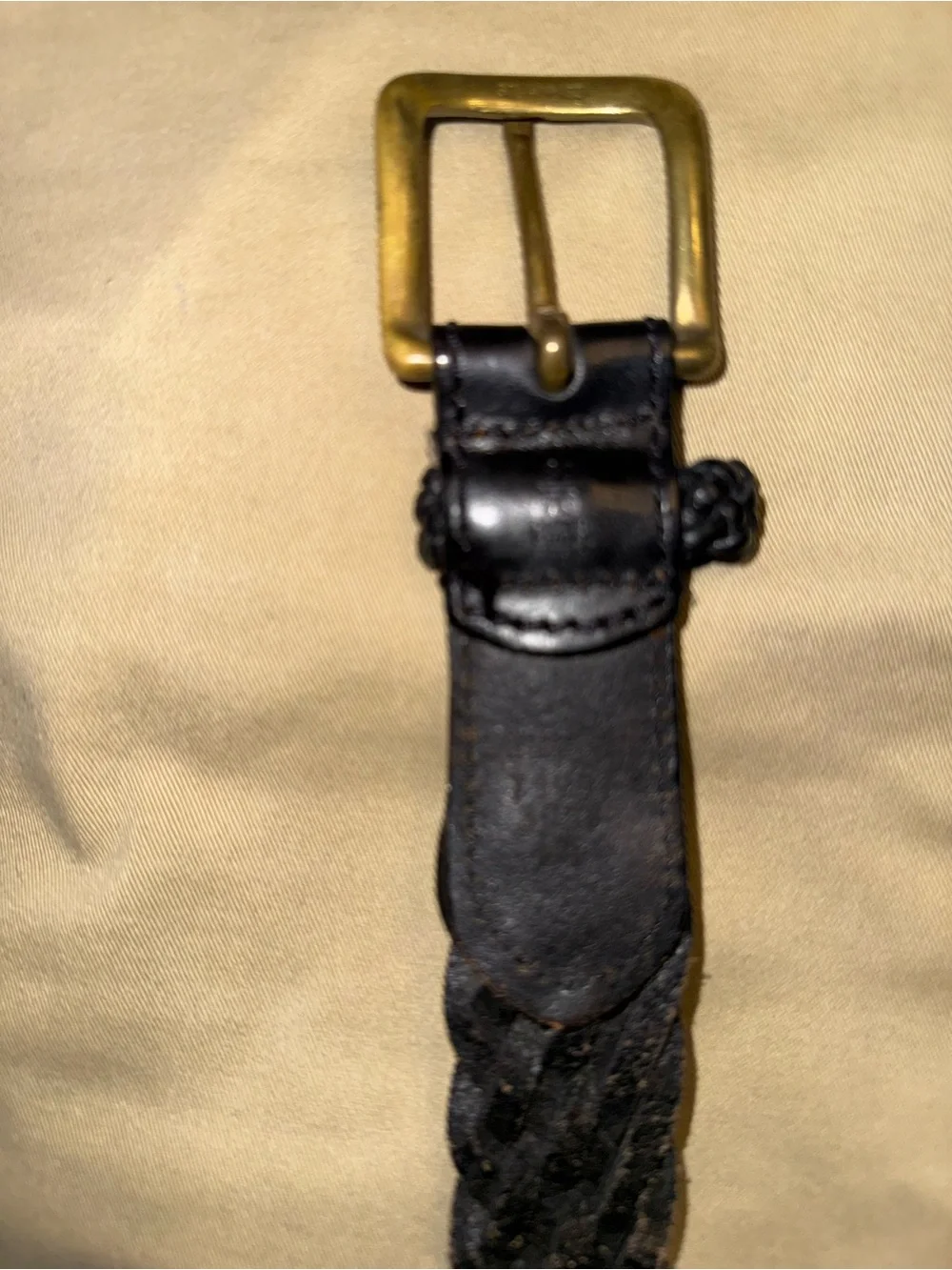 Lands' End Black Braided Leather Belt with Brass Buckle
